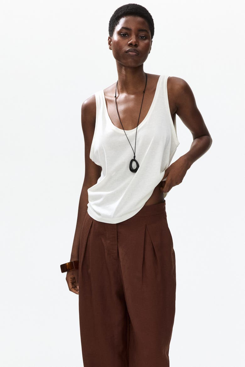 Linen-blend Barrel Trousers, Alternate, color, Brown