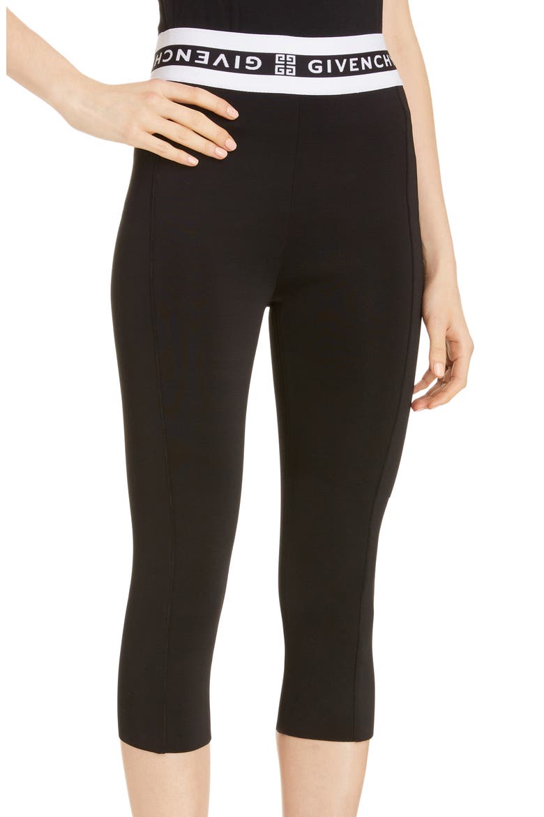 Logo Waist Crop Leggings, Alternate, color, BLACK