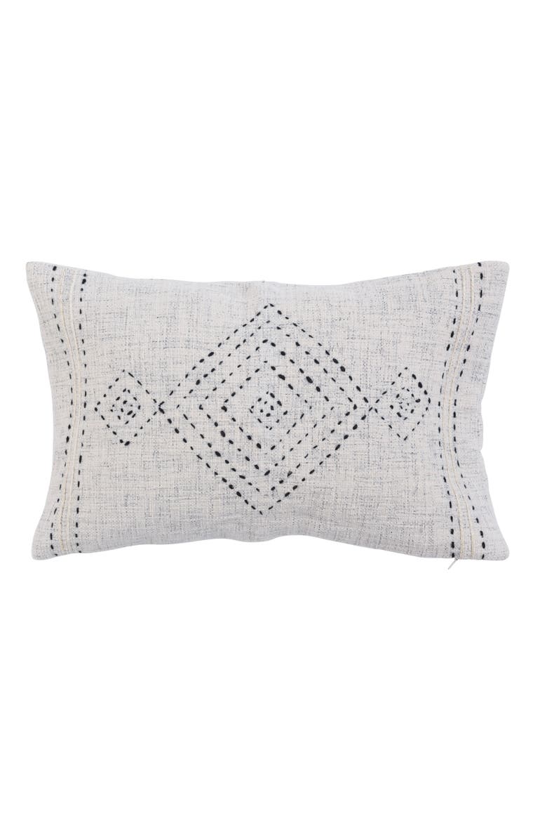 Storied Home Cotton Lumbar Pillow with Embroidery and Gold Thread, Main, color, Black