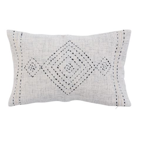 Cotton Lumbar Pillow with Embroidery and Gold Thread