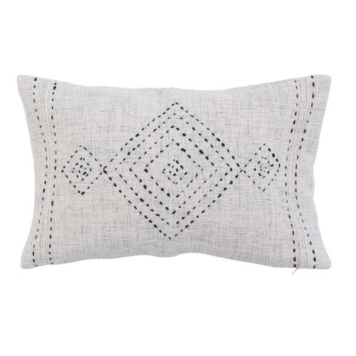 Storied Home Cotton Lumbar Pillow With Embroidery And Gold Thread In Black
