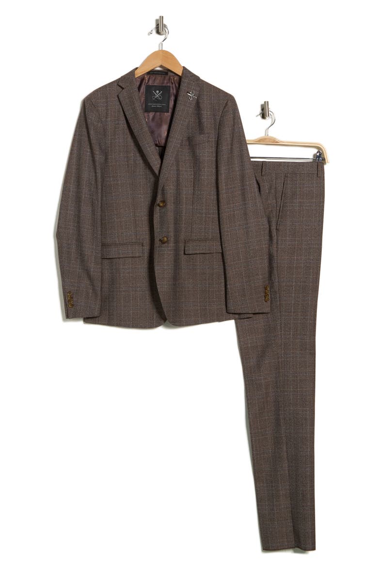 Plaid Wool Blend Suit, Alternate, color, BROWN