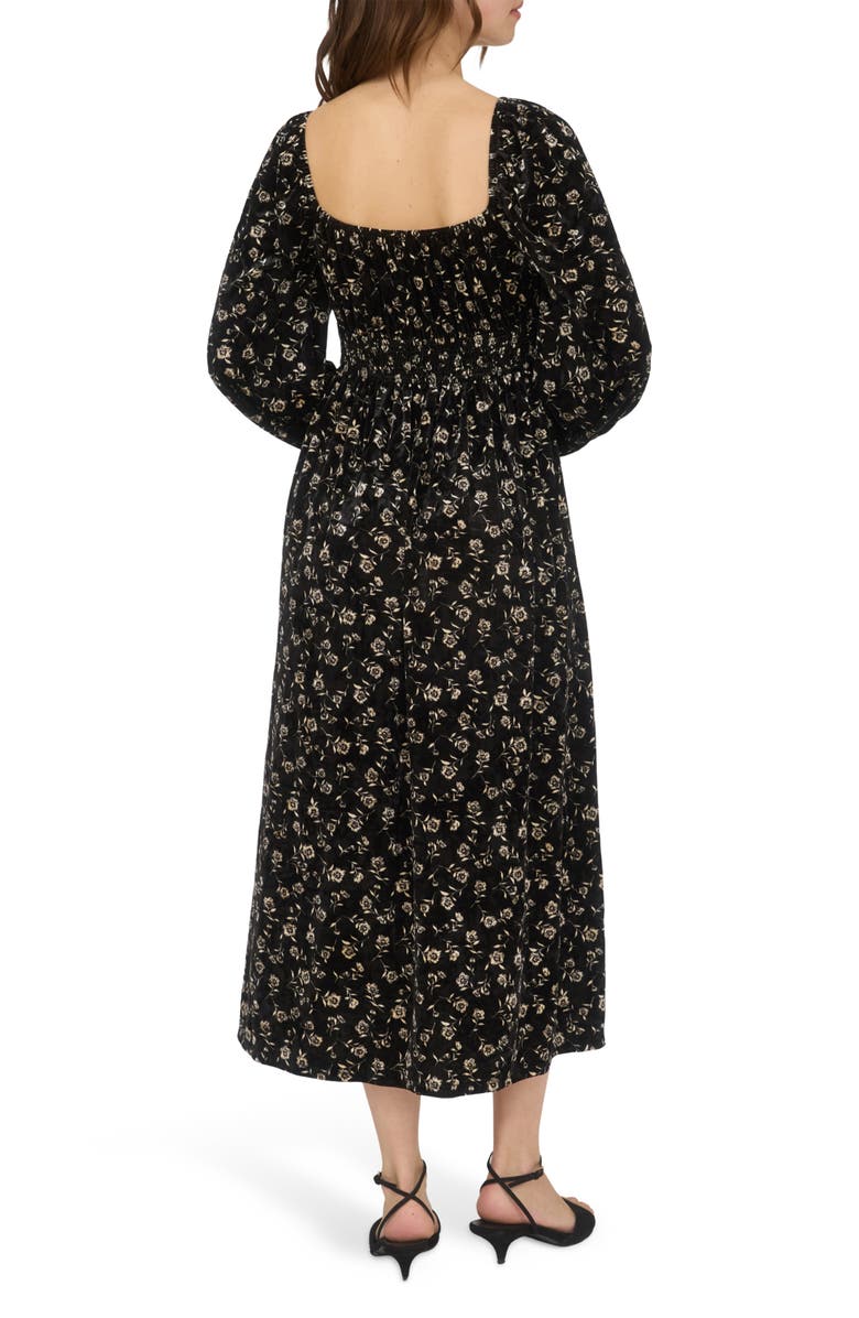 AUGUST SKY Floral Long Sleeve Velvet Maxi Dress, Alternate, color, Black Multi