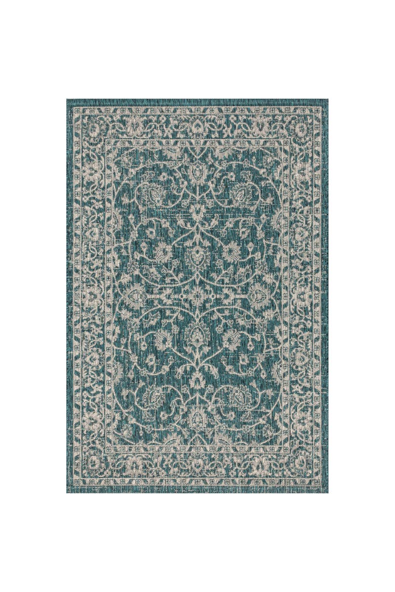 Palazzo Vine and Border Textured Weave Indoor/Outdoor Rug, Main, color, Teal/Gray