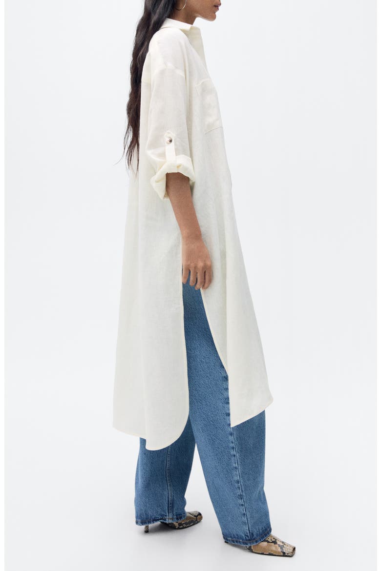 Longline Linen Button-Up Shirt, Alternate, color, VANILLA
