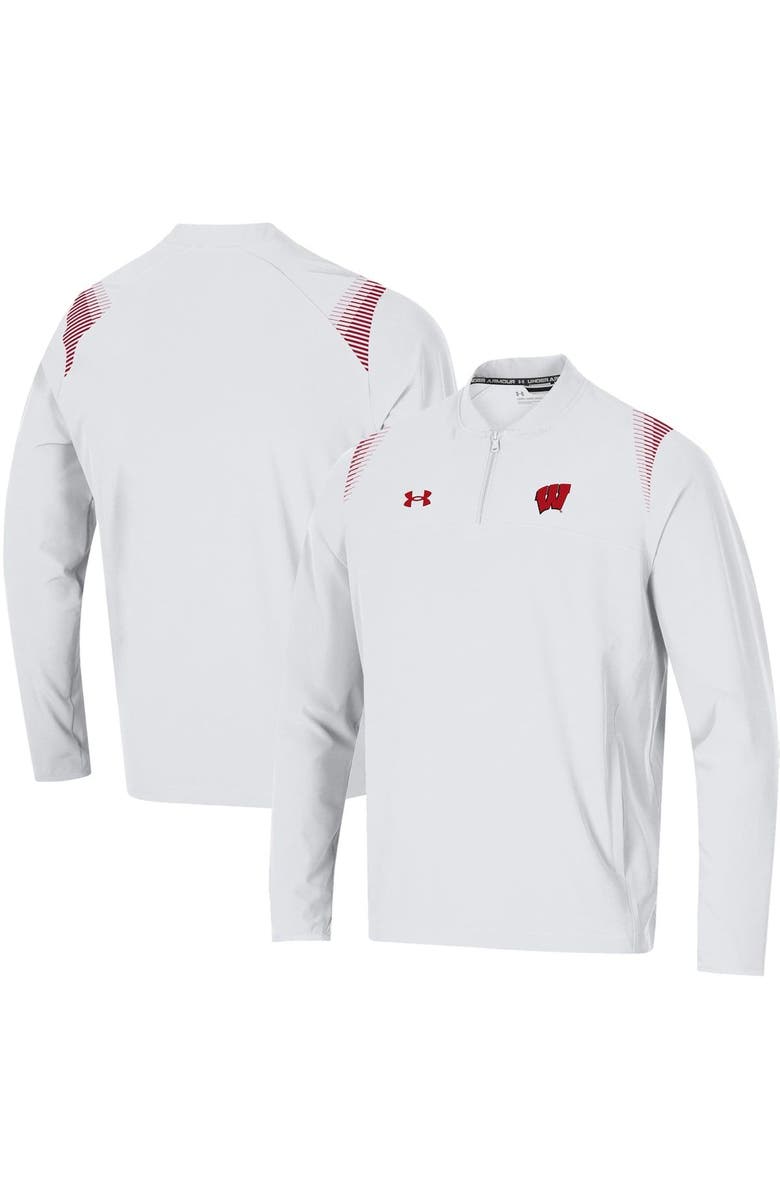Under Armour Men's Under Armour White Wisconsin Badgers 2021 Sideline Motivate Quarter-Zip Jacket, Main, color, White
