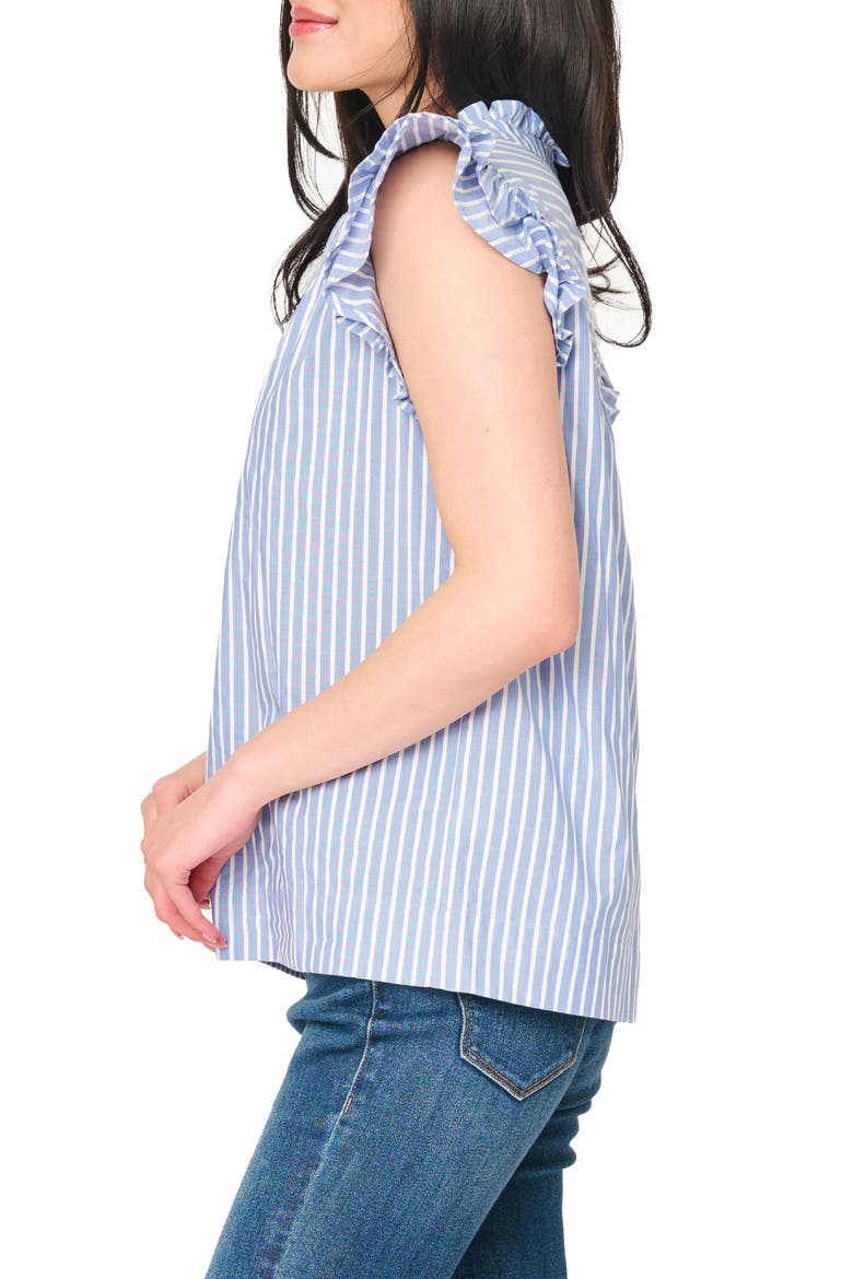 Stripe Flutter Sleeve Poplin Top, Alternate, color, FRENCH BLUE WHITE STRIPE