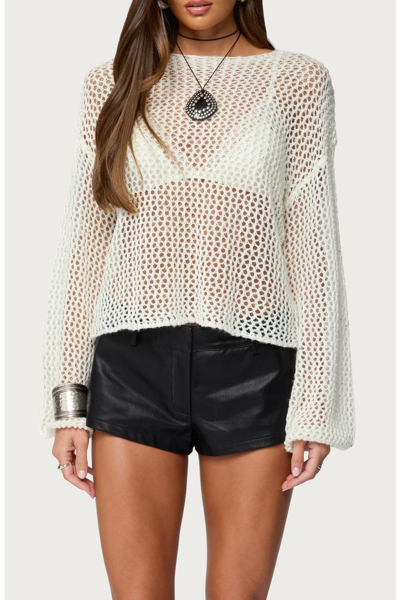 Charlise Sequin Open Knit Top, Main, color, WHITE