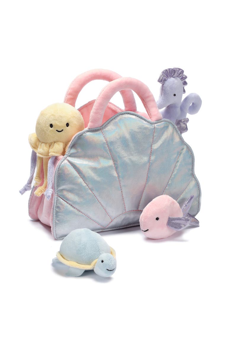 Interactive Aquatic/Sea Shell Plush with Stuffed Animal Toys, Main, color, Teal Multi