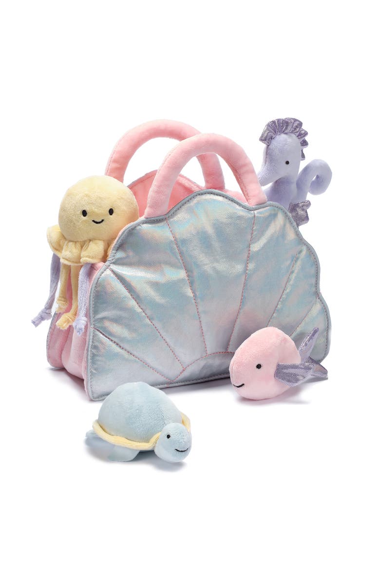 Lambs & Ivy Interactive Aquatic/Sea Shell Plush with Stuffed Animal Toys, Main, color, Teal Multi