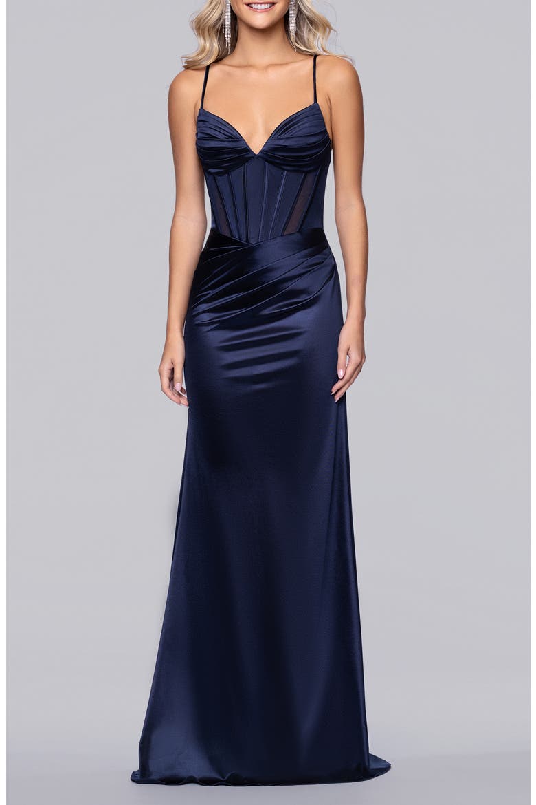 Satin Column Gown, Main, color, NAVY