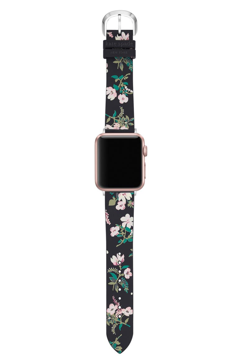silicone 24mm Apple Watch® watchband, Alternate, color, BLACK/ GREEN/ PINK