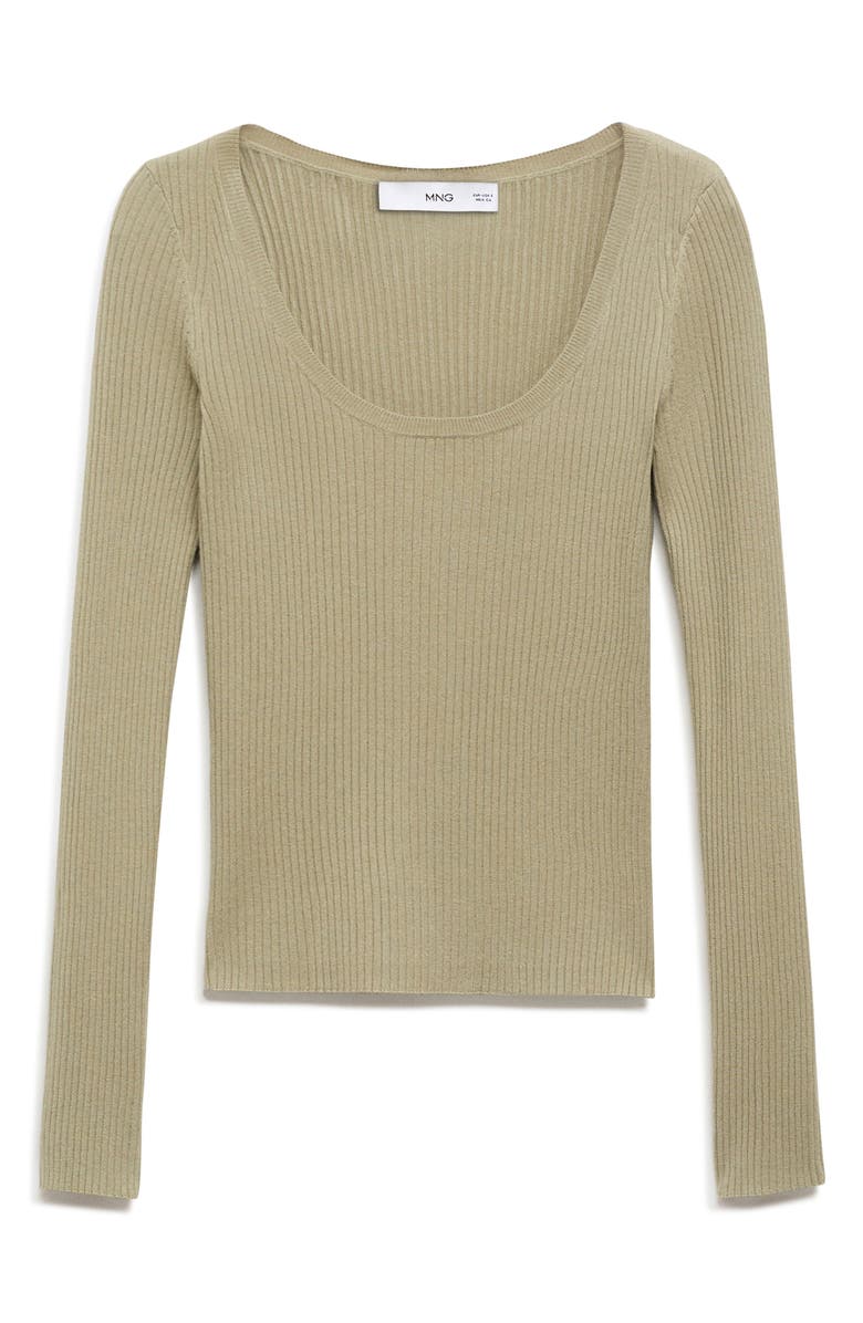 MANGO Scoop Neck Crop Rib Sweater, Alternate, color, Khaki