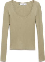 MANGO Scoop Neck Crop Rib Sweater