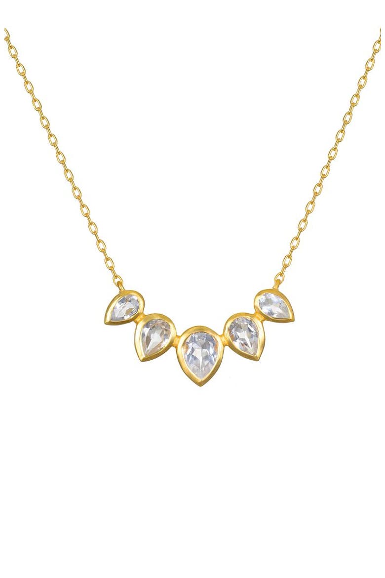 Commence with Clarity White Topaz Lotus Petal Necklace, Main, color, Gold