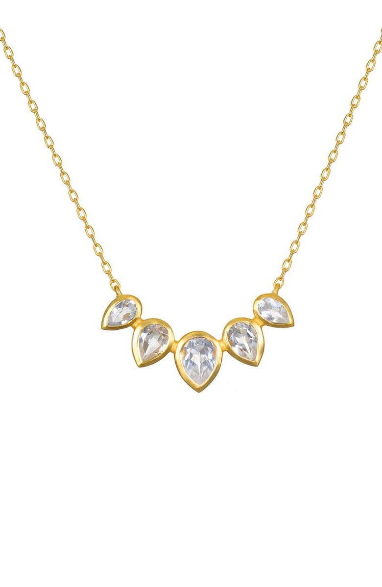Satya Jewelry Commence with Clarity White Topaz Lotus Petal Necklace, Main, color, Gold