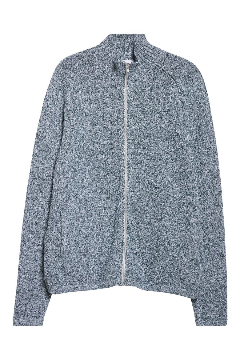 Mélange Cotton Blend Full Zip Sweater, Alternate, color, OFF-WHITE/ GREEN