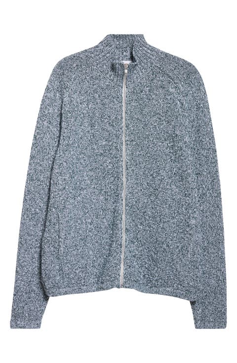 Mélange Cotton Blend Full Zip Sweater