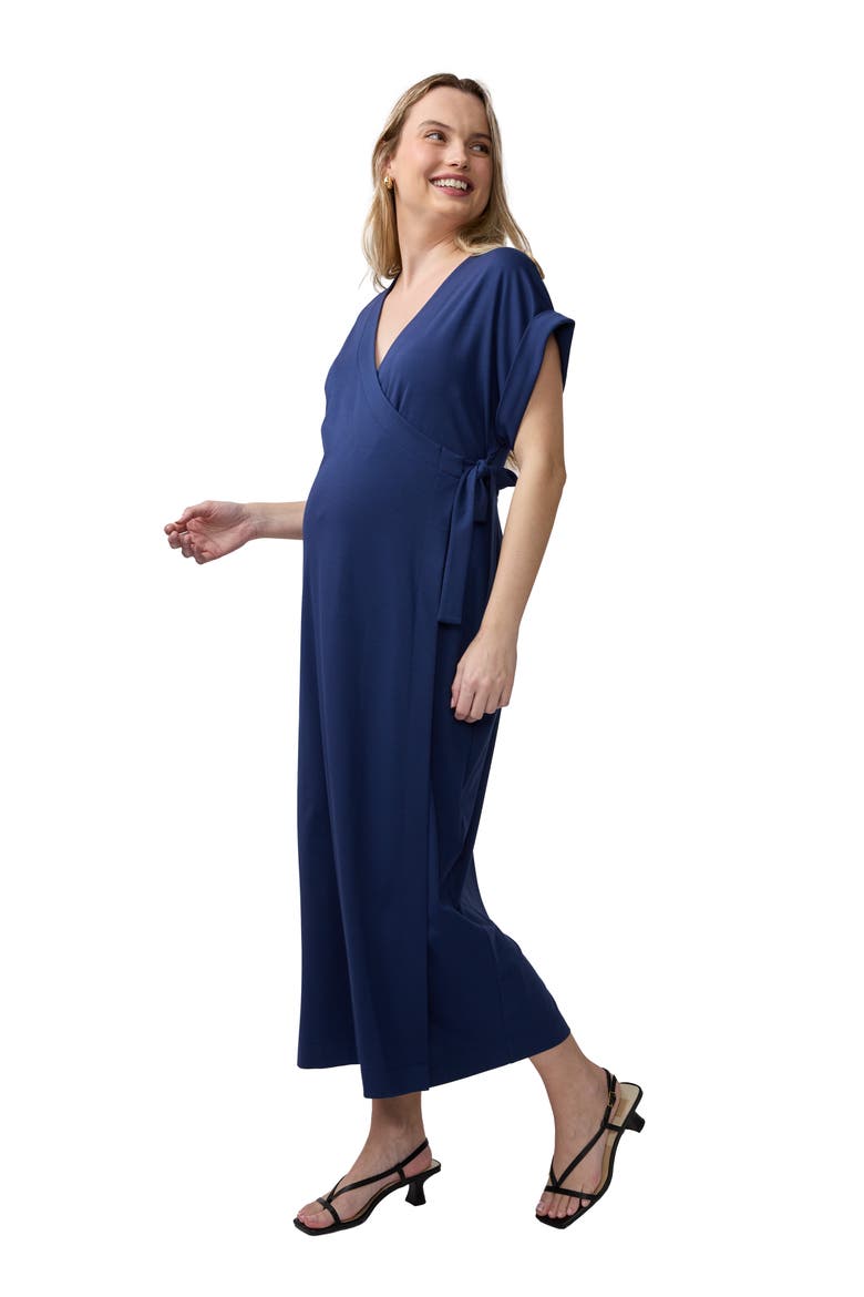 Essential Wrap Maternity Midi Dress, Alternate, color, Navy
