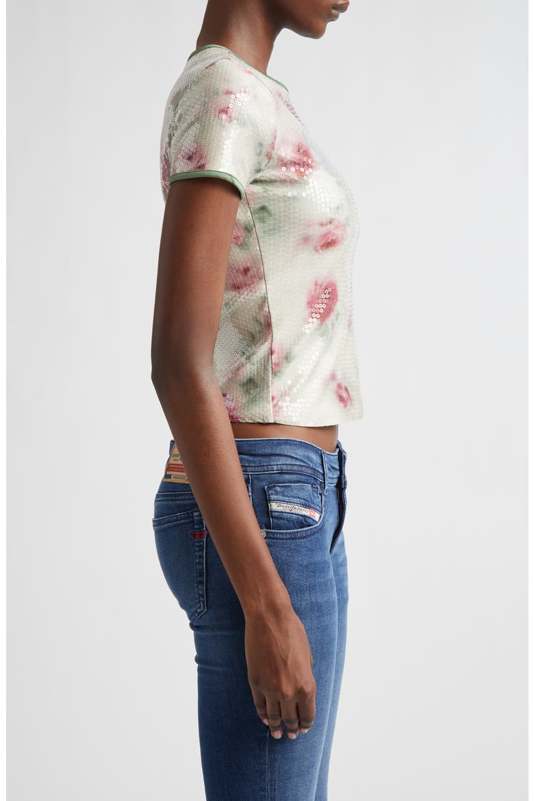 Unkyel Logo Sequin Floral T-Shirt, Alternate, color, MEDIUM/ WHITE