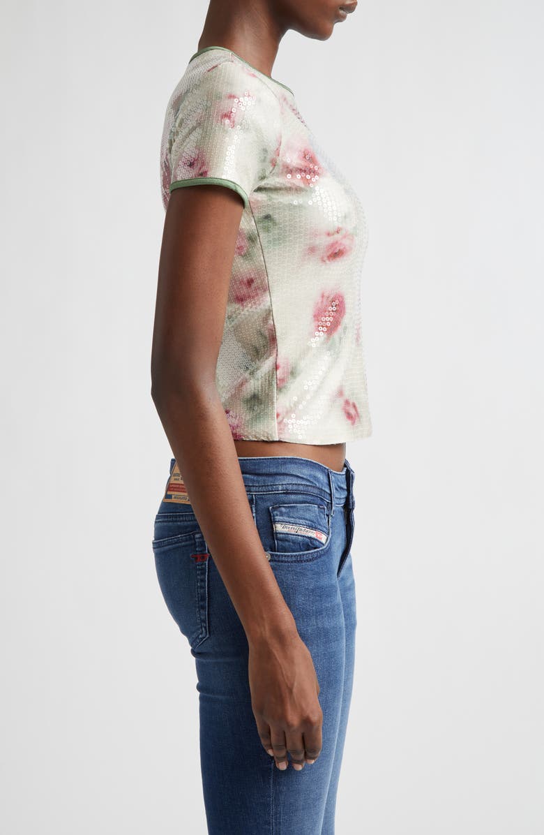 DIESEL<sup>®</sup> Unkyel Logo Sequin Floral T-Shirt, Alternate, color, Medium/ White