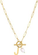Adornia 18K Gold Plated Pearl & Initial Toggle Pendant Necklace