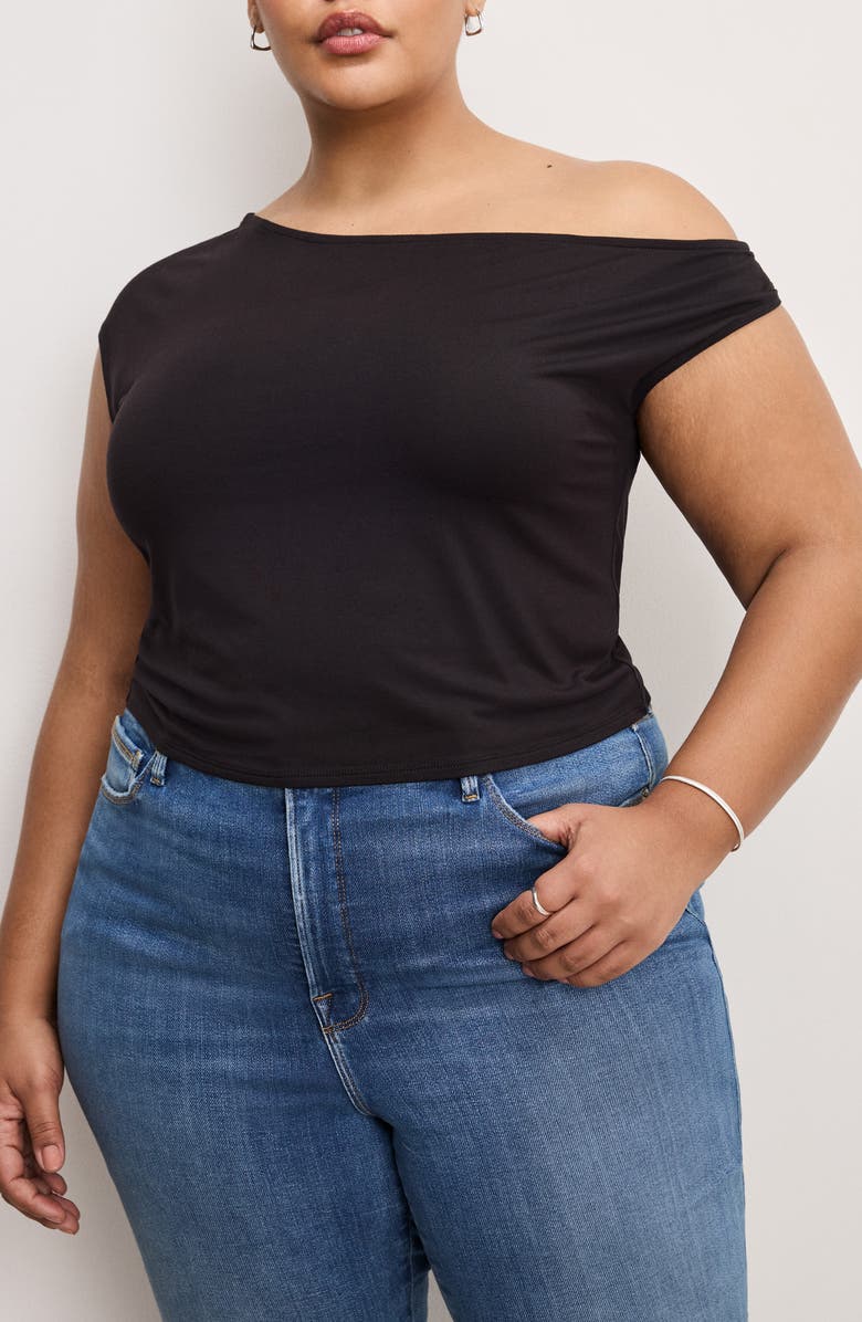 Good American Asymmetric Off the Shoulder Jersey Top, Alternate, color, 