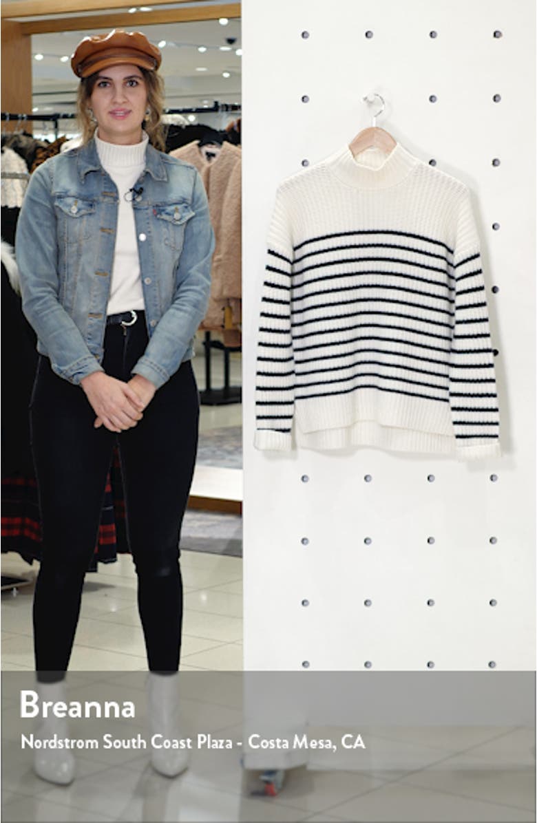 Seattle Stripe Mock Neck Merino Wool & Cashmere Sweater, sales video thumbnail