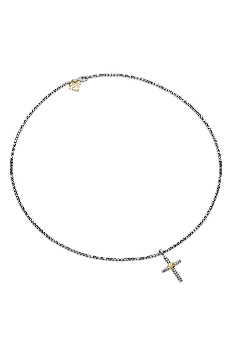 David Yurman Petite X Cross Necklace in Sterling Silver with 14K Yellow Gold, 24mm, Alternate, color, Silver