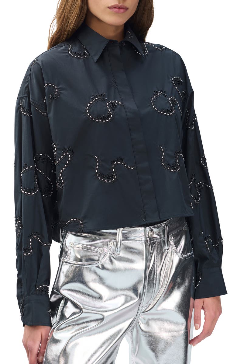 rag & bone Beatrice Beaded Embroidered Button-Up Shirt, Alternate, color, Black Embroidered