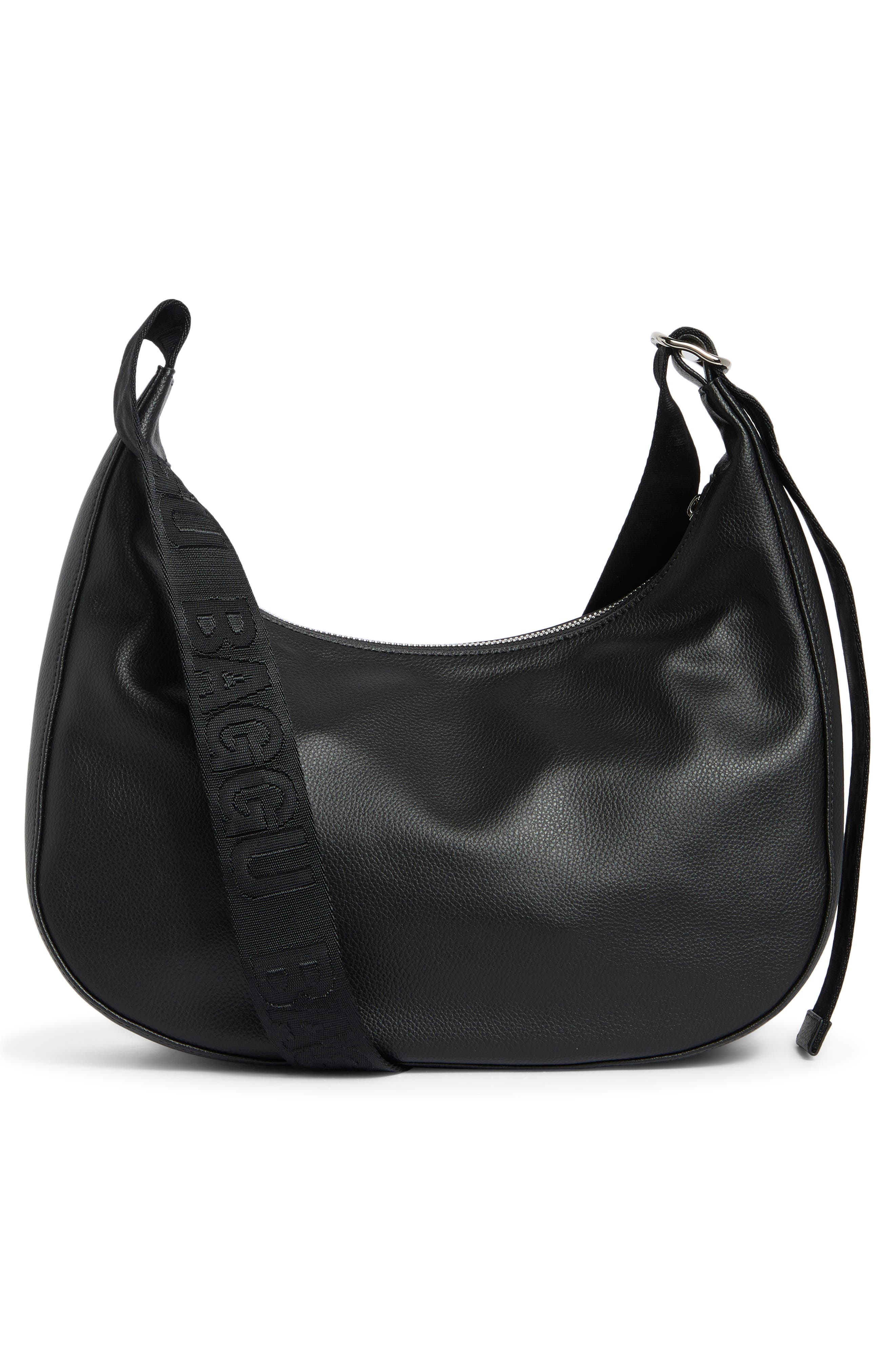 Baggu Medium Recycled Leather Crescent Shoulder Bag, Alternate, color, Black
