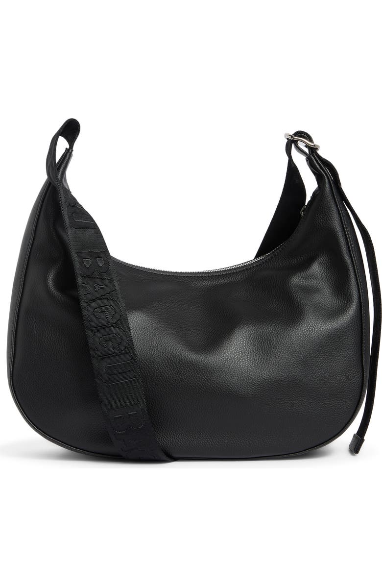Baggu Medium Recycled Leather Crescent Shoulder Bag, Alternate, color, Black