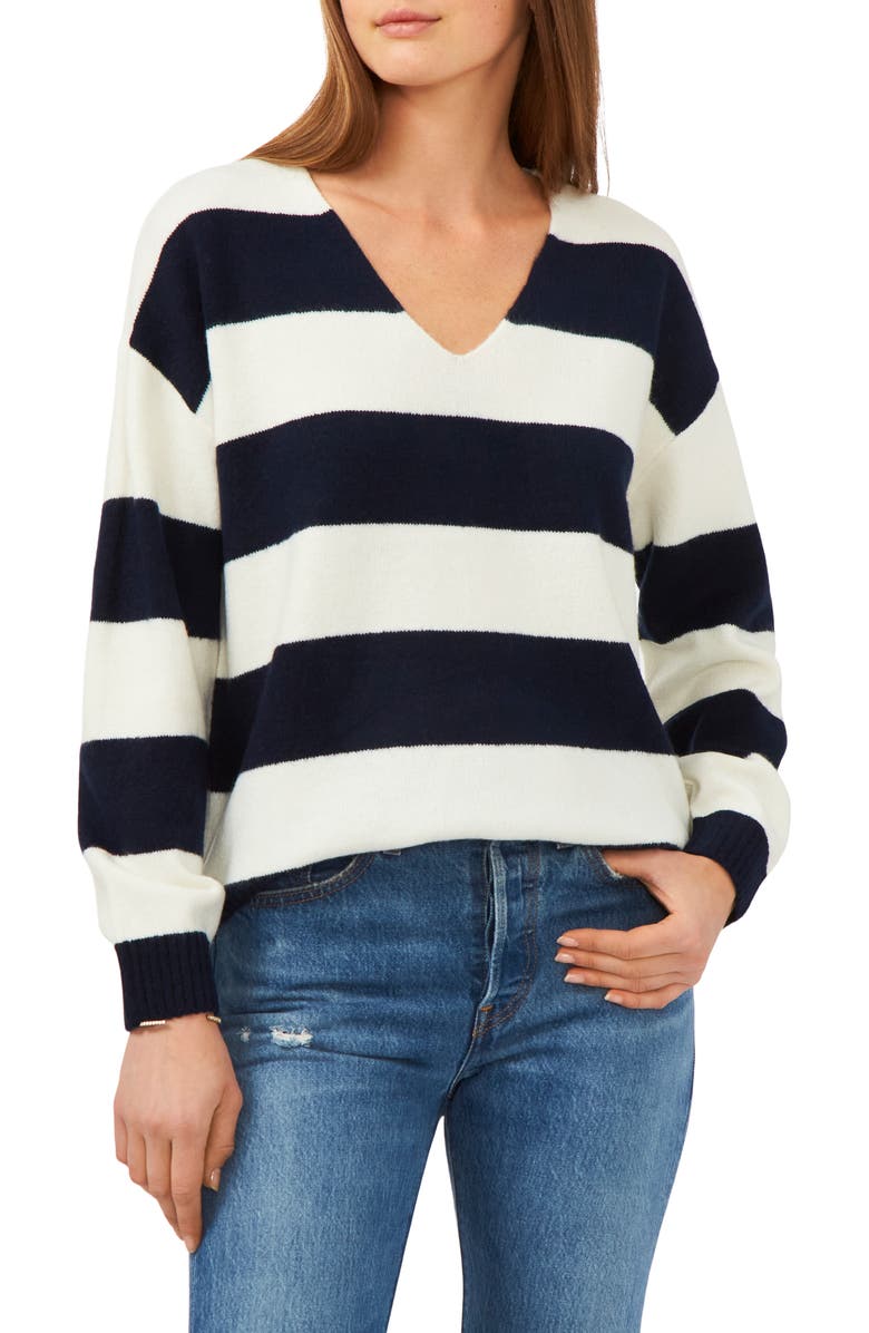 Vince Camuto Stripe V-Neck Sweater, Main, color,