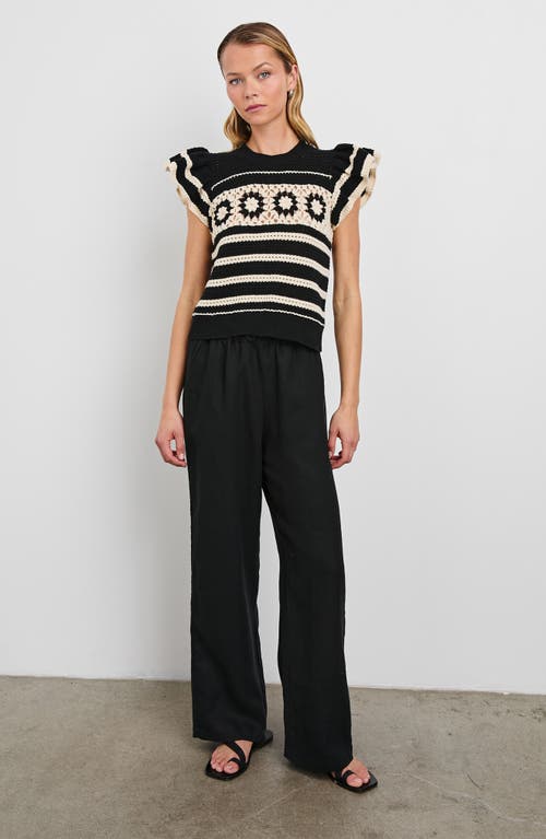Rails Penelope Short Sleeve Open Stitch Sweater In Black Ivory Stripe