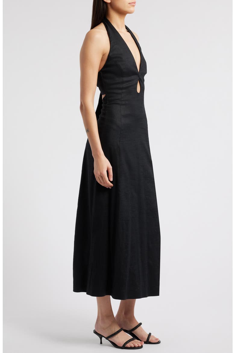 Lianna Tie Back Halter Maxi Dress, Alternate, color, BLACK
