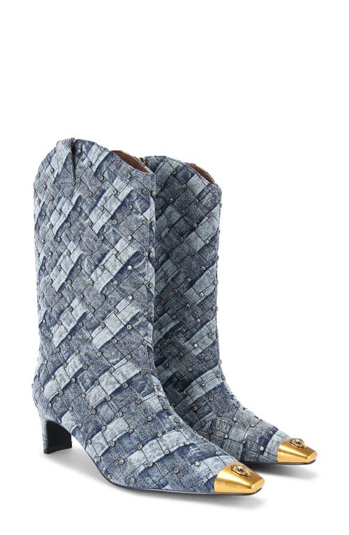 Kurt Geiger Denim Crystal-embellished Regent Boots In Navy