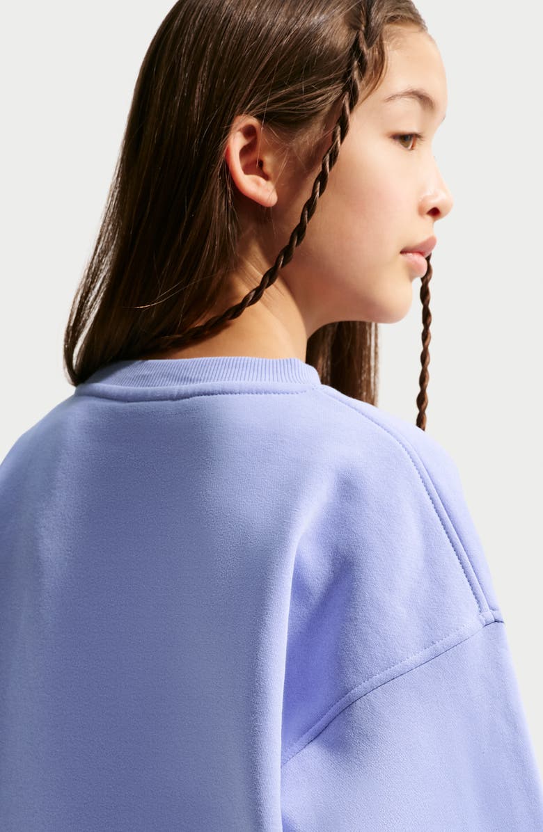 Nike Kids' Club Fleece Oversize Crewneck Sweatshirt, Alternate, color, Light Thistle/ White