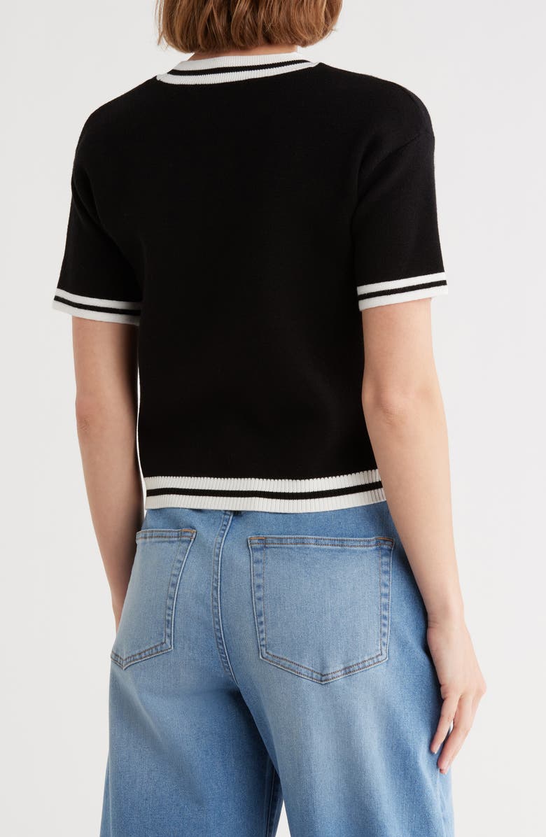 Vigoss Tipped Short Sleeve Sweater, Alternate, color, Black/ White