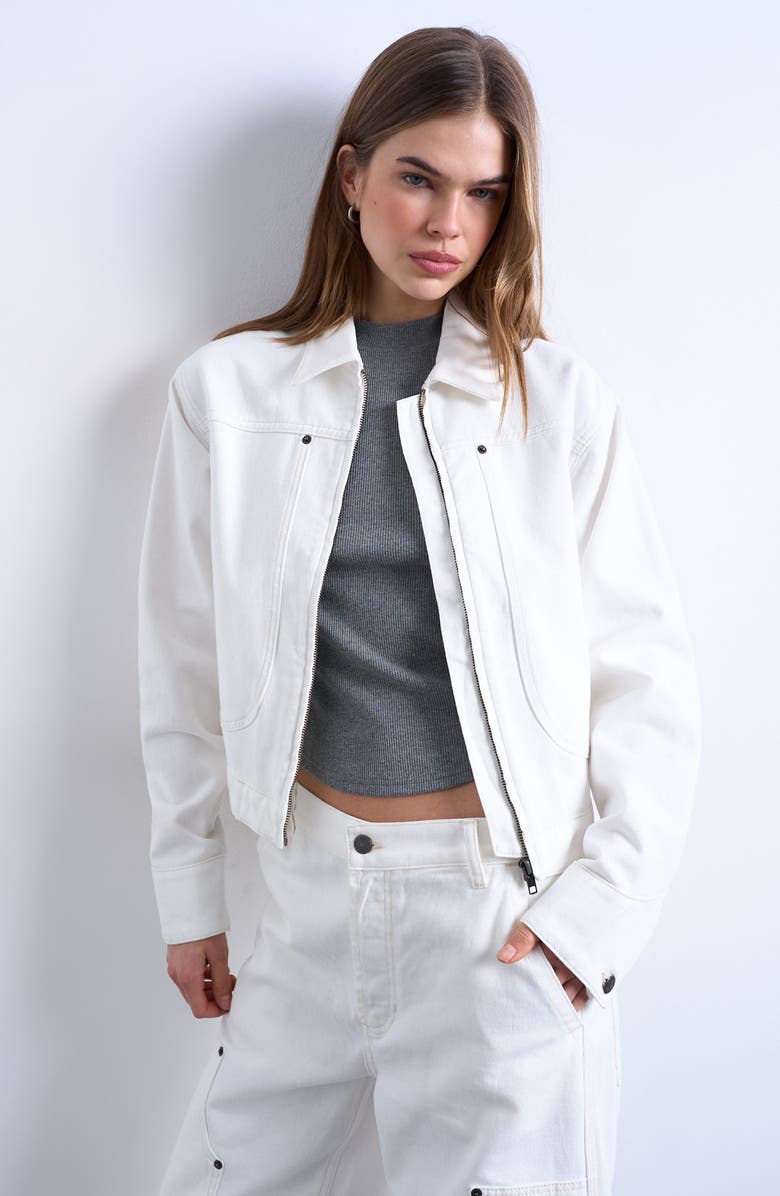 Topshop Denim Utility Jacket, Alternate, color, Ivory