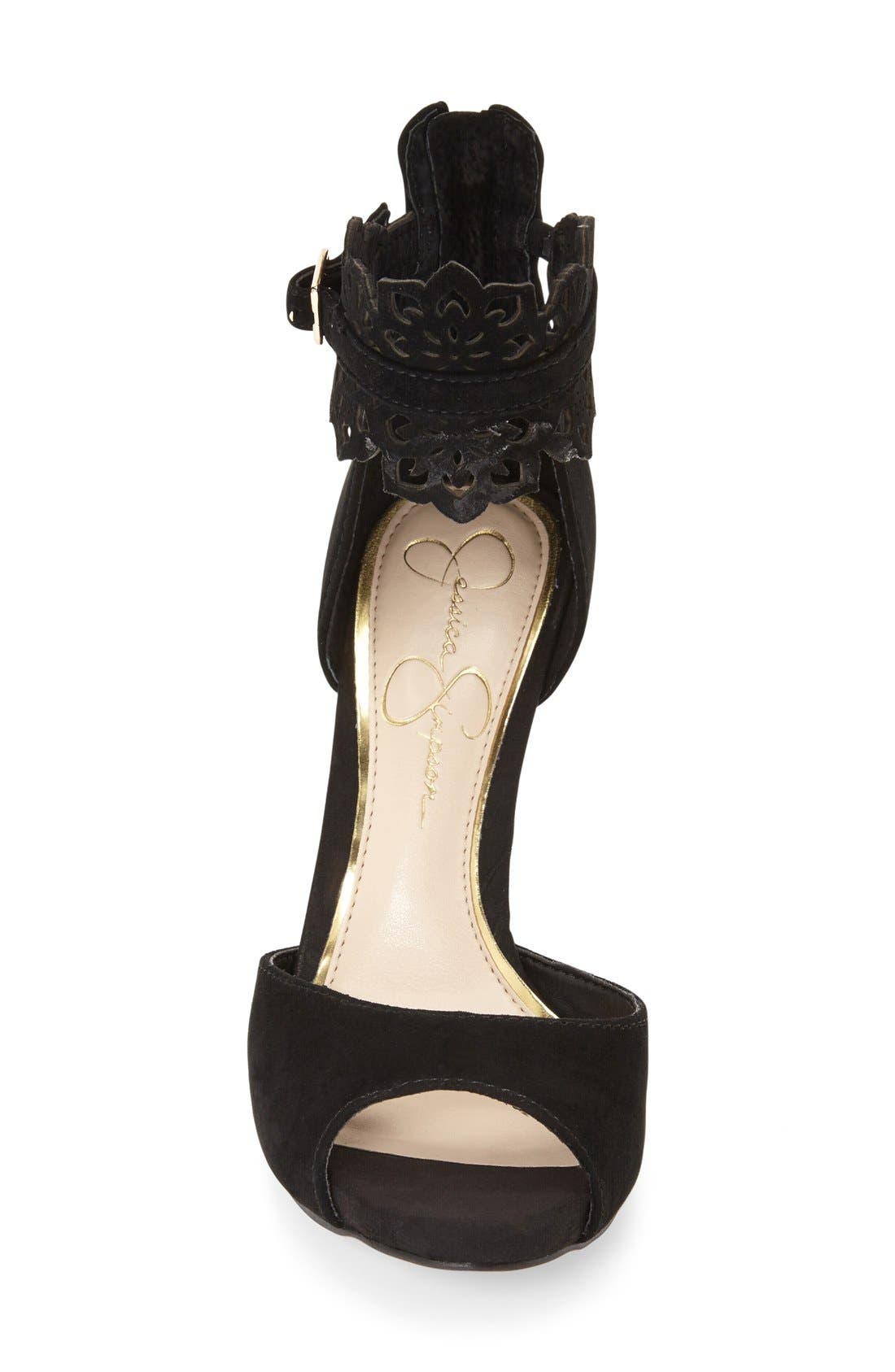 Jessica Simpson 'Bonney' Cutout Ankle Strap Pump, Alternate, color, BLACK SUEDE