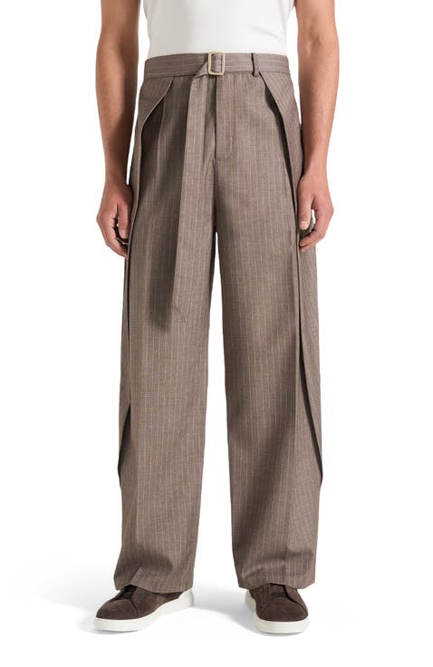 Charles Wide Fit Wrap Leg Pinstripe Tailored Trousers