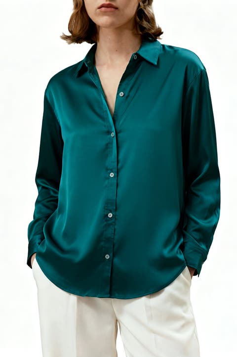Women's Button Down Satin Silk Shirt