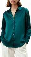 Solomon & Sage Women's Button Down Satin Silk Shirt