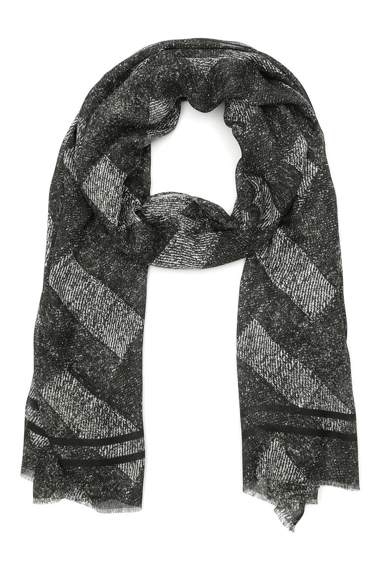 Denim Print Oblong Scarf, Main, color, WASHED BLACK
