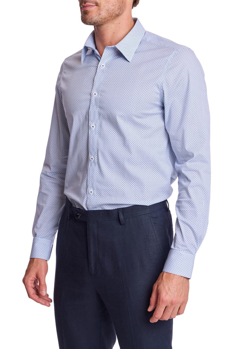 Trim Fit Stretch Cotton Button-Up Shirt, Alternate, color, BLUE WHITE XS