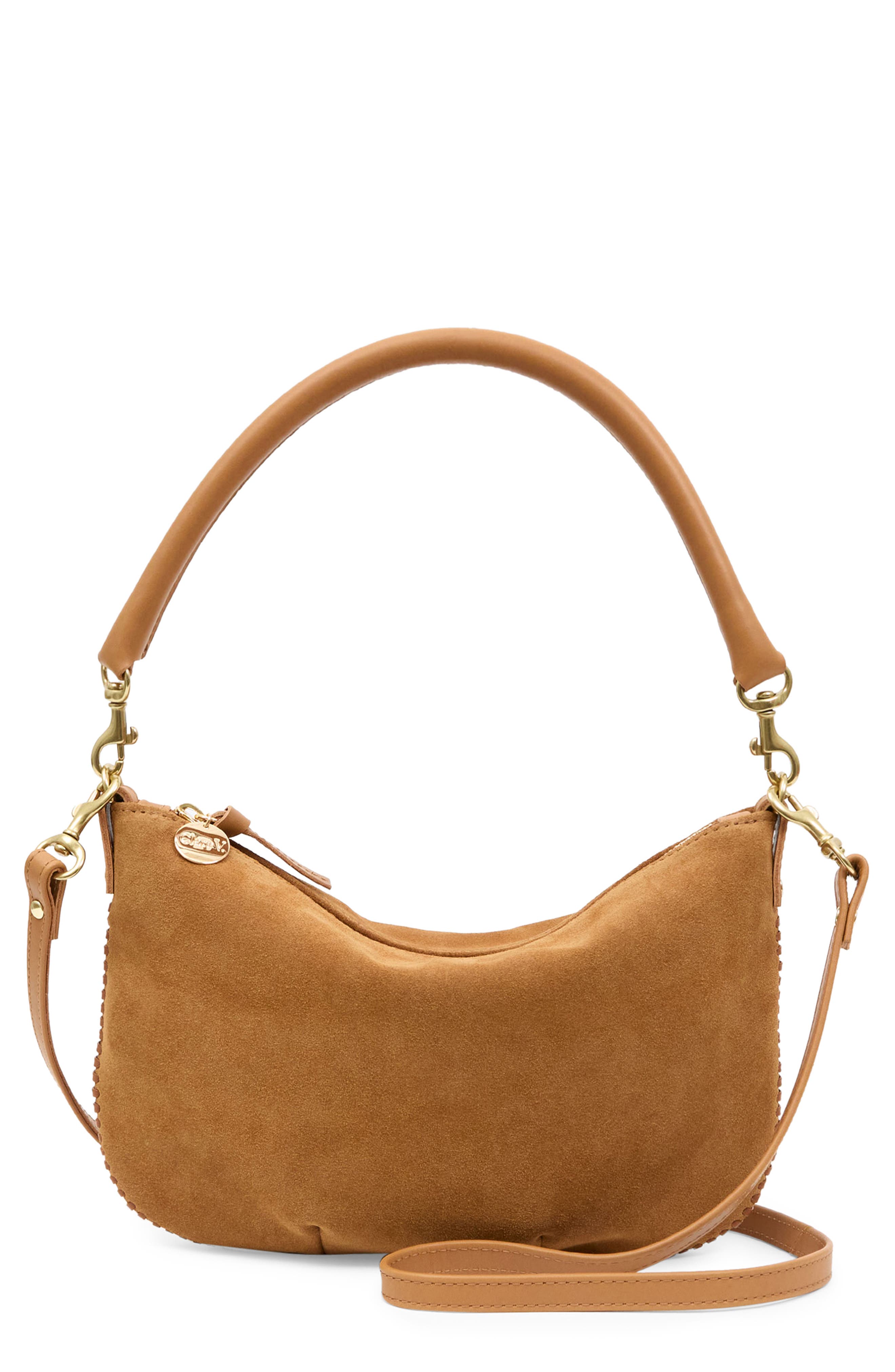 Petit Moyen Suede Messenger Bag, Main, color, CARAMEL