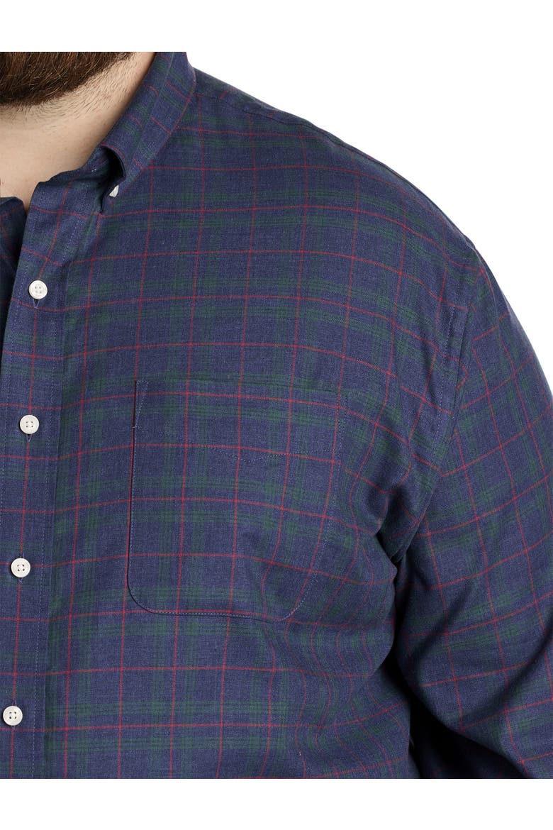 Big & Tall Heathered Plaid Sport Shirt, Alternate, color, NAVY