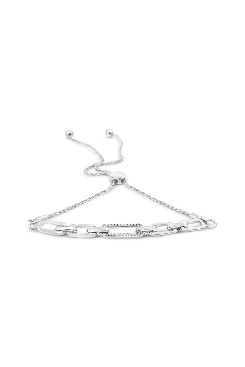 .925 Sterling Silver 1/10 Cttw Diamond Paperclip Link Adjustable Bolo Bracelet, Main, color, Silver