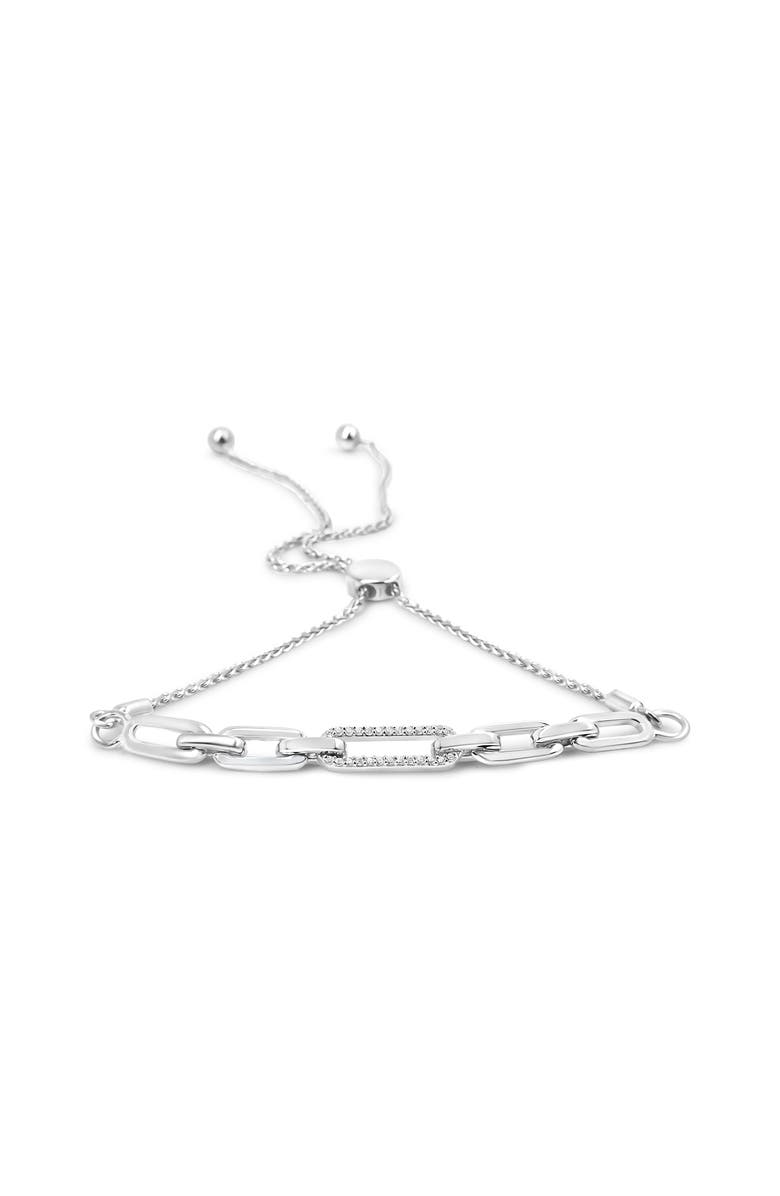 Haus of Brilliance .925 Sterling Silver 1/10 Cttw Diamond Paperclip Link Adjustable Bolo Bracelet, Main, color, Silver