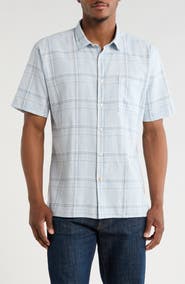 Barbour Coldingham Regular Fit Windowpane Short Sleeve Linen & Cotton Button-Up Shirt